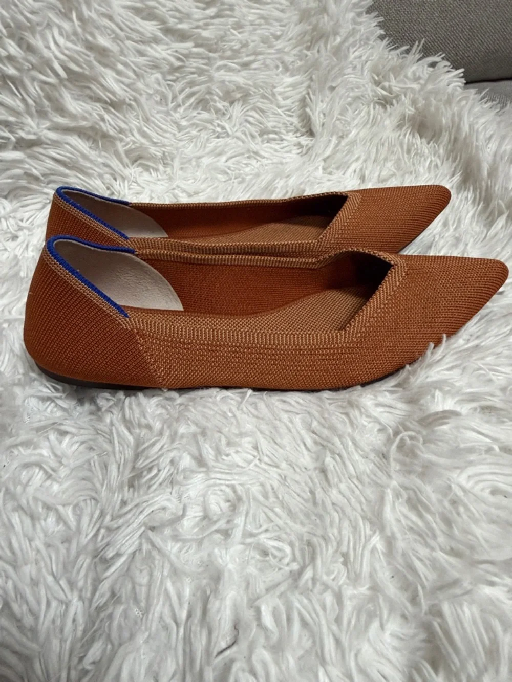 Rothy's Pointed Toe Flats in Rust with Blue Trim - Picture 6 of 10